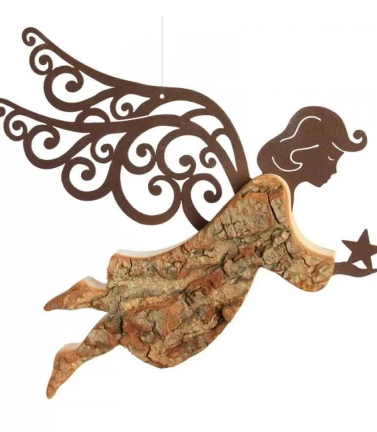 Clearance Ange De Noël A Suspendre En Metal Et Ecorce, 18 Cm Anges De Noël Pour Sapin