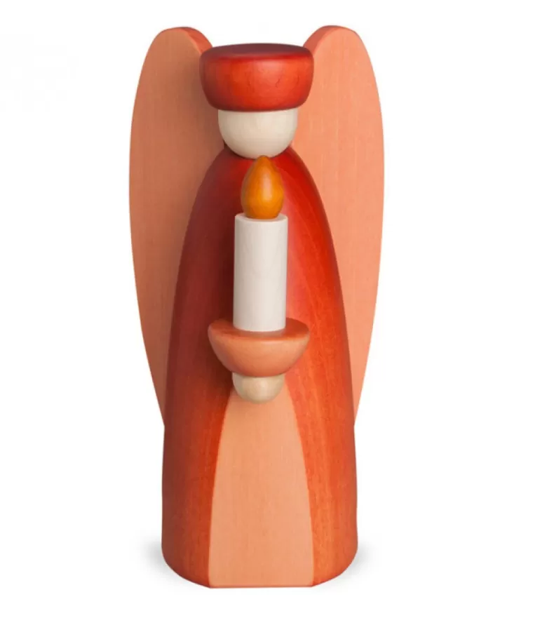 Sale Ange De Noël En Bois Rouge Avec Bougie Personnages De Crèche De Noël