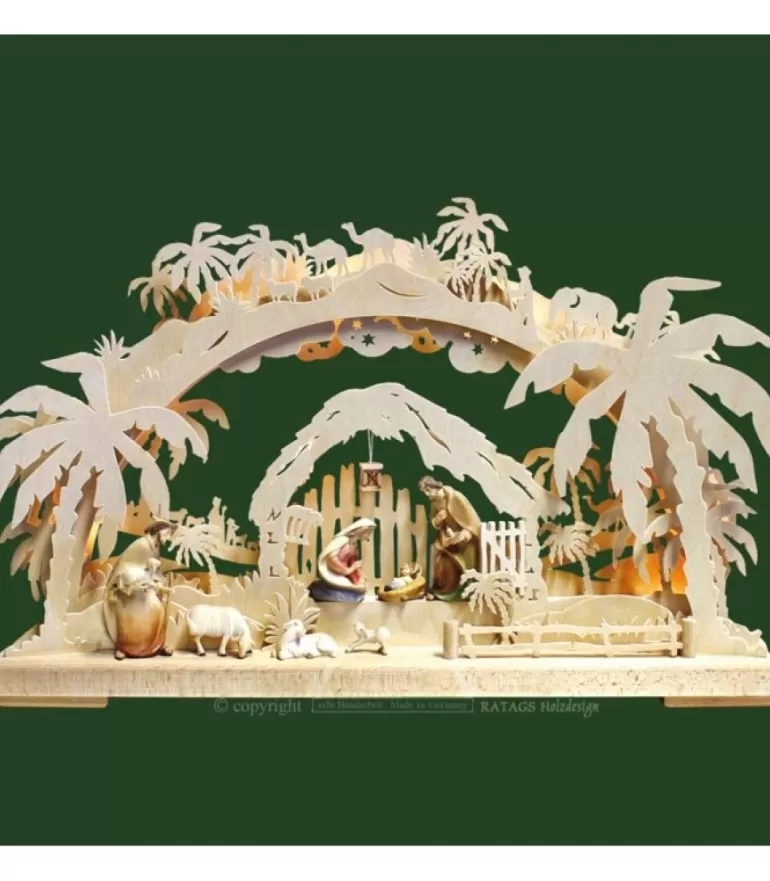Best Arche Lumineuse Electrique Led, Personnages Crèche De Noël En Bois Cisele Peint Crèche De Noël Lumineuse