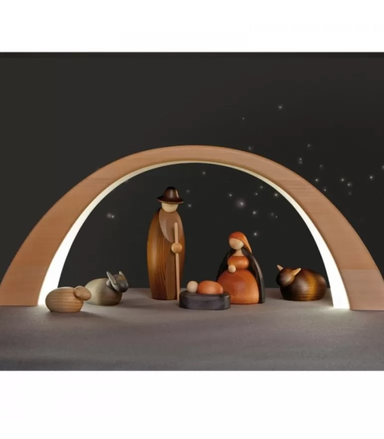 Best Sale Arche Lumineuse En Bois A Eclairage Led Personnages De Crèche De Noël