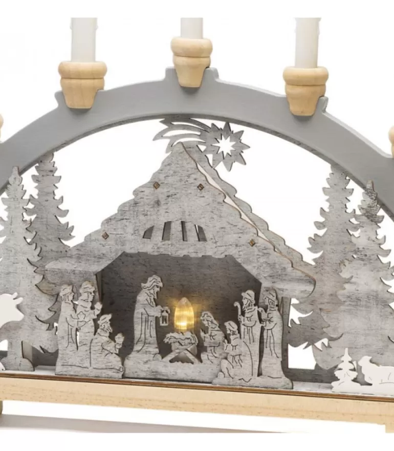Outlet Arche Lumineuse Led En Bois Avec Crèche De Noël, 7 Lampes, 45 Cm Crèche De Noël Lumineuse