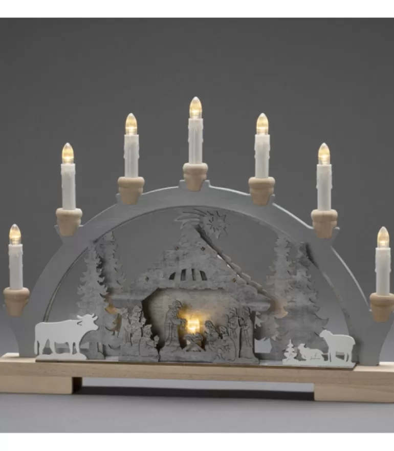Outlet Arche Lumineuse Led En Bois Avec Crèche De Noël, 7 Lampes, 45 Cm Crèche De Noël Lumineuse