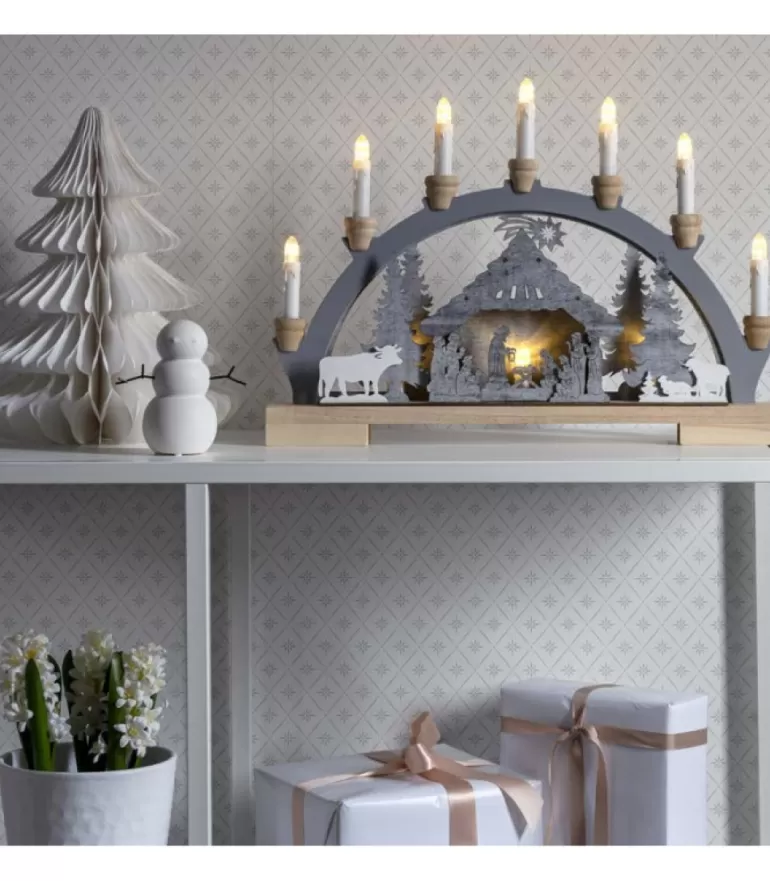 Outlet Arche Lumineuse Led En Bois Avec Crèche De Noël, 7 Lampes, 45 Cm Crèche De Noël Lumineuse