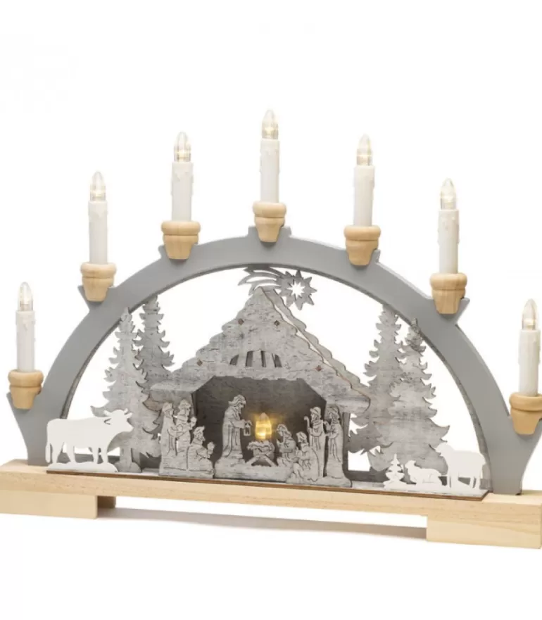 Outlet Arche Lumineuse Led En Bois Avec Crèche De Noël, 7 Lampes, 45 Cm Crèche De Noël Lumineuse