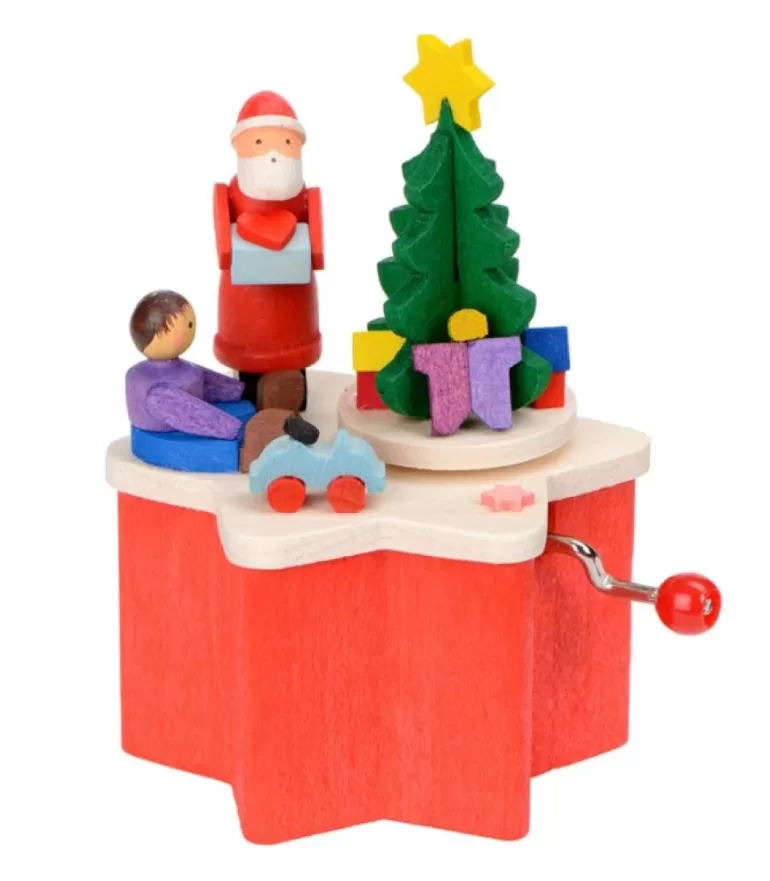 Cheap Boite A Musique A Manivelle Rouge, Père Noël Et Enfant Boite A Musique Noël