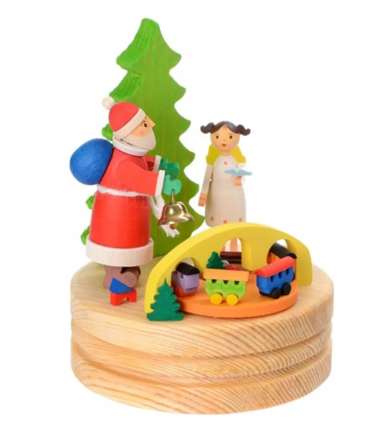 Outlet Boite A Musique En Bois, Père Noël Et Ange Blanc Boite A Musique Noël