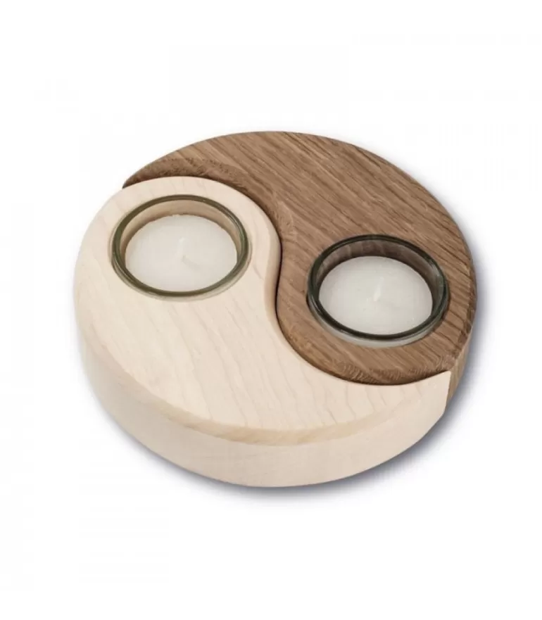 Fashion Bougeoir En Bois A 2 Bougies Yin-Yang Bougeoirs En Bois