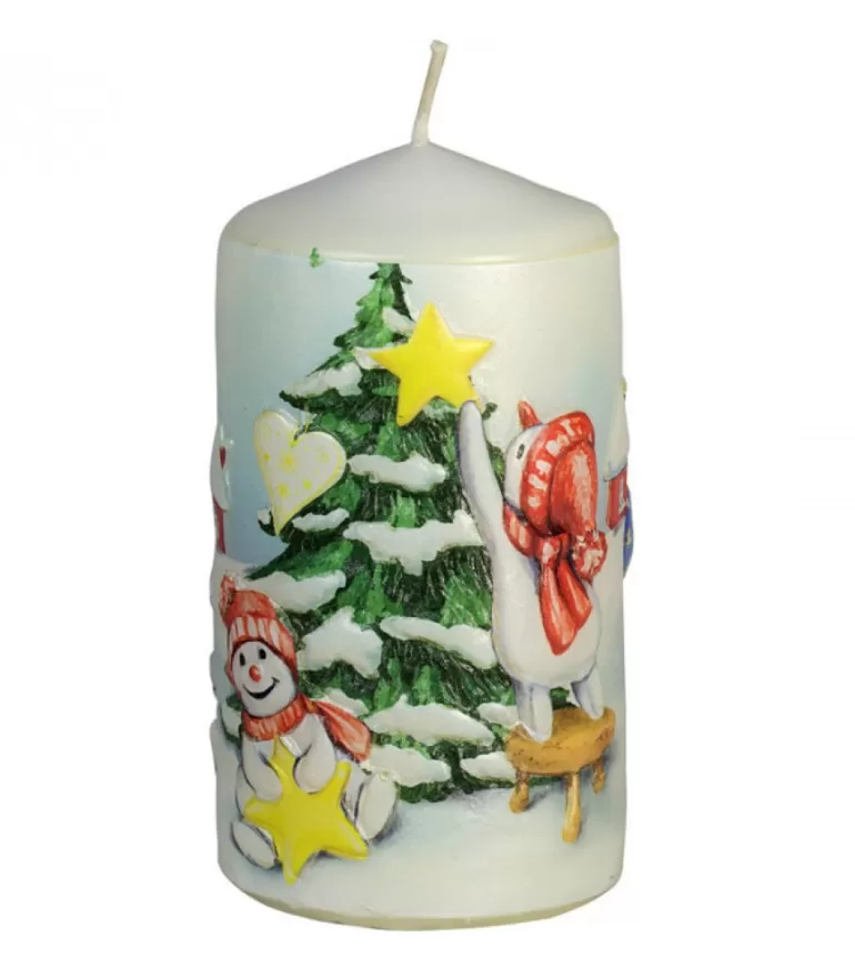 Flash Sale Bougie Décorative De Noël, Motif Vintage Bonhommes De Neige Et Sapin Bougies Décoratives