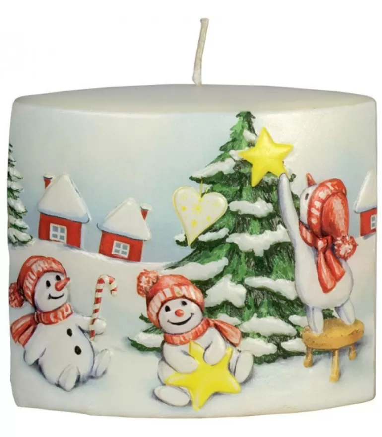 New Bougie De Noël Vintage Scene Bonhommes De Neige Et Sapin Bougies Décoratives