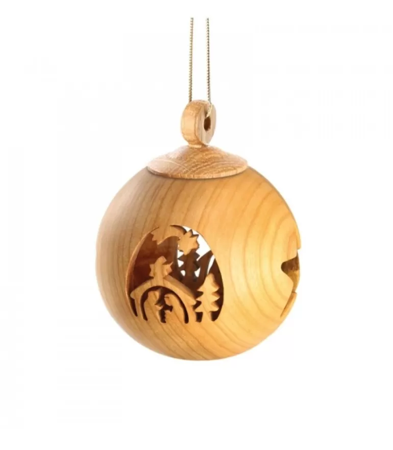 Best Boule De Noël En Bois, Motif Crèche, 6 Cm Boules De Noël En Bois