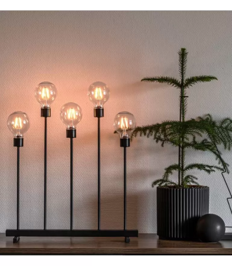 Online Chandelier Led 5 Ampoules Rondes Ambrees En Metal Noir, 54 Cm Chandeliers De Noël À 7 Branches