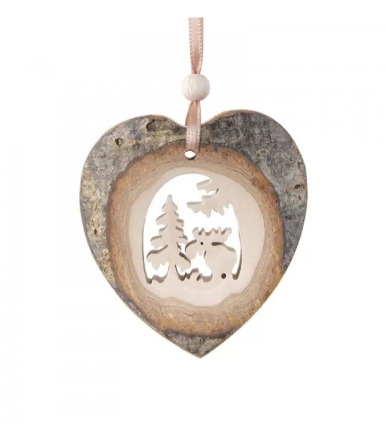 Discount Coeur En Bois A Suspendre Motif Cisele Elan, 7 Cm Décorations En Bois Pour Sapin De Noël