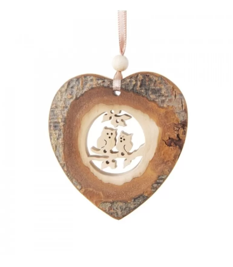 Outlet Coeur En Bois A Suspendre Motif Cisele Hiboux, 7 Cm Décorations En Bois Pour Sapin De Noël
