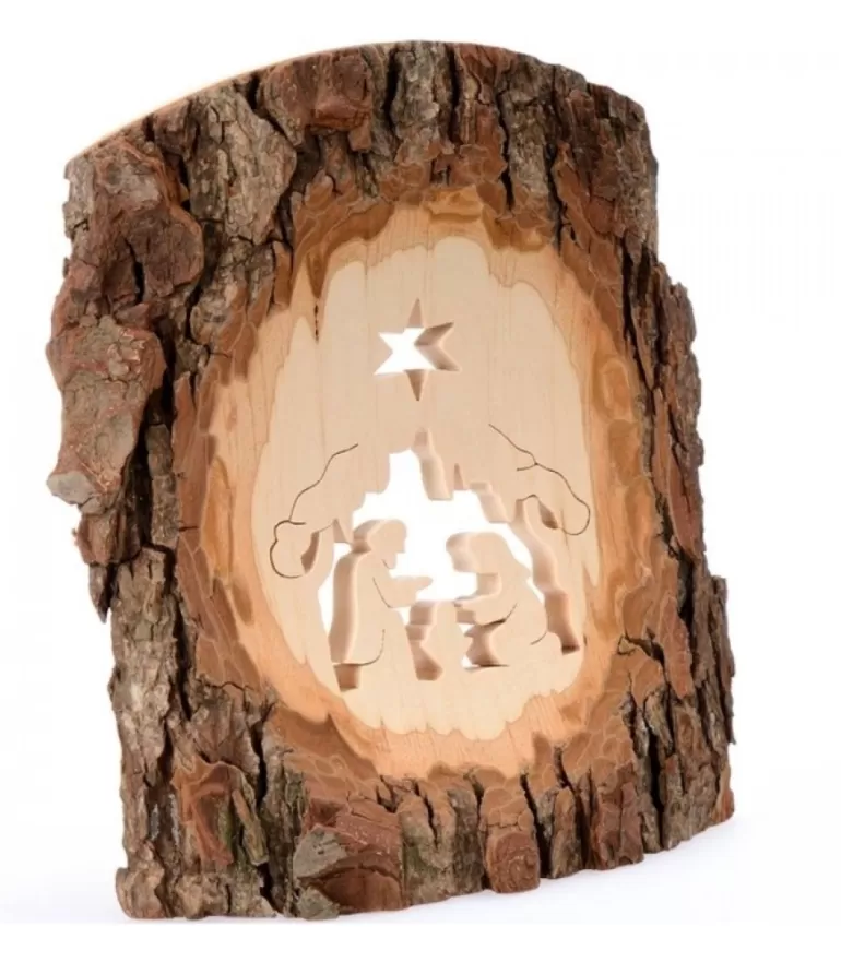 Shop Crèche A Poser En Ecorce De Bois, 18 Cm Crèche De Noël Artisanale