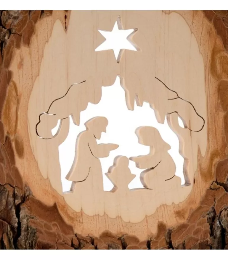 Shop Crèche A Poser En Ecorce De Bois, 18 Cm Crèche De Noël Artisanale