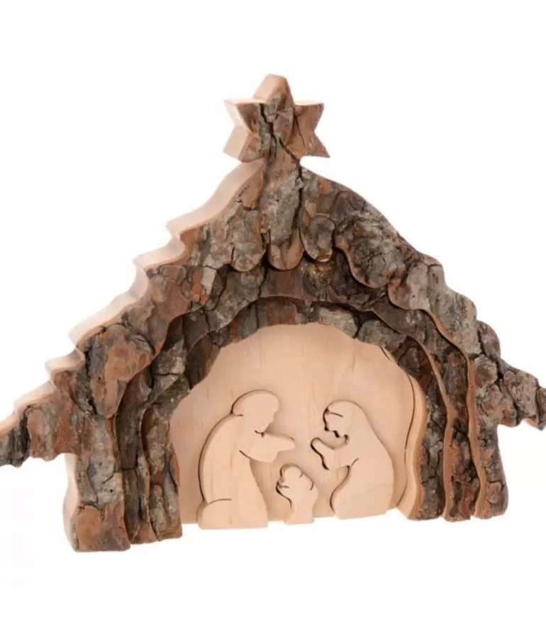 Cheap Crèche De Noël 13 Cm, Taillee Dans Une Ecorce De Bois, Motif Etable Crèche De Noël Artisanale