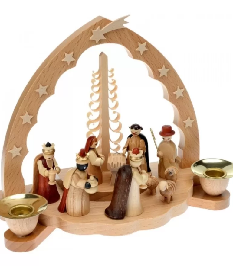 Online Crèche De Noël En Bois Avec Bougeoir 18 Cm Crèche De Noël En Bois