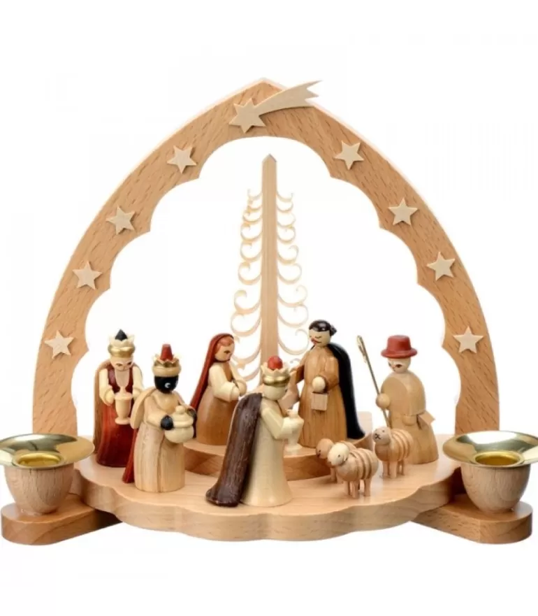 Online Crèche De Noël En Bois Avec Bougeoir 18 Cm Crèche De Noël En Bois