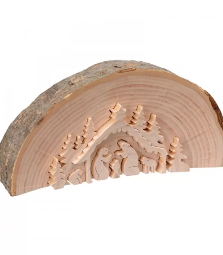 Fashion Crèche De Noël En Relief, Taillee Dans Un Rondin De Bois, 15 Cm Crèche De Noël Artisanale