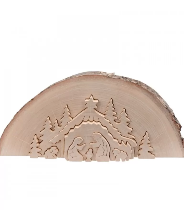 Cheap Crèche De Noël En Relief, Taillee Dans Un Rondin De Bois, 27 Cm Crèche De Noël Artisanale