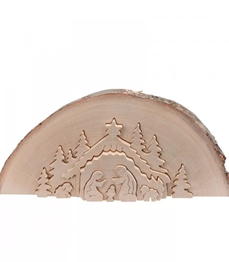 Cheap Crèche De Noël En Relief, Taillee Dans Un Rondin De Bois, 27 Cm Crèche De Noël Artisanale