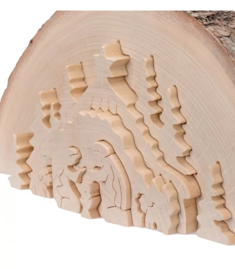 Cheap Crèche De Noël En Relief, Taillee Dans Un Rondin De Bois, 27 Cm Crèche De Noël Artisanale