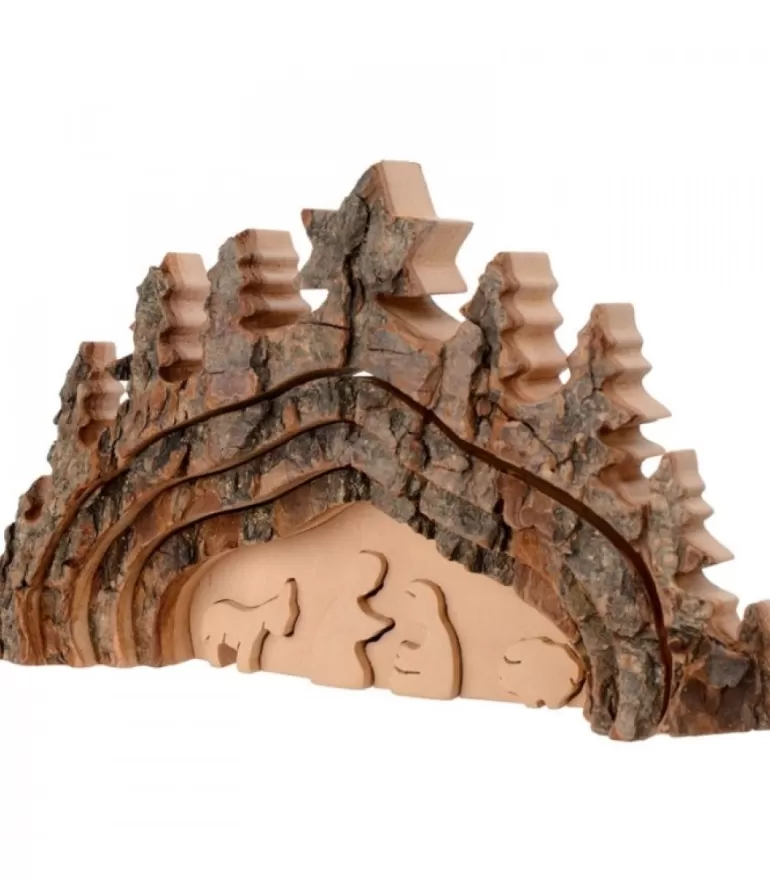 Shop Crèche De Noël Taillee Dans Une Ecorce De Bois, Motif Grotte, 20 Cm Crèche De Noël Artisanale