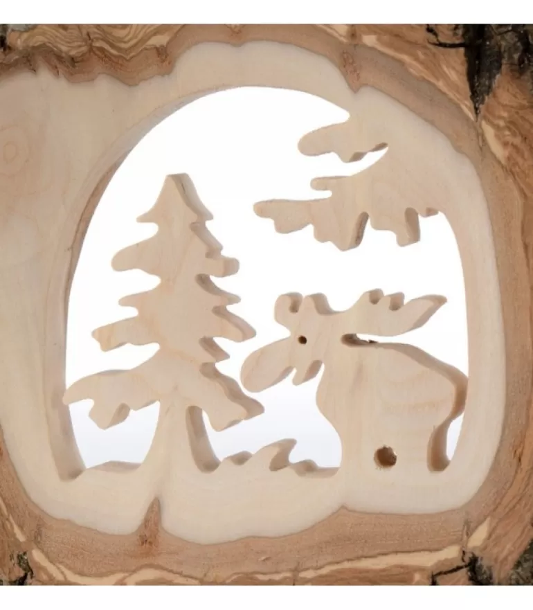 Outlet Déco Bois En Ecorce, Motif Elan Dans La Foret, 18 Cm Objet Déco Bois