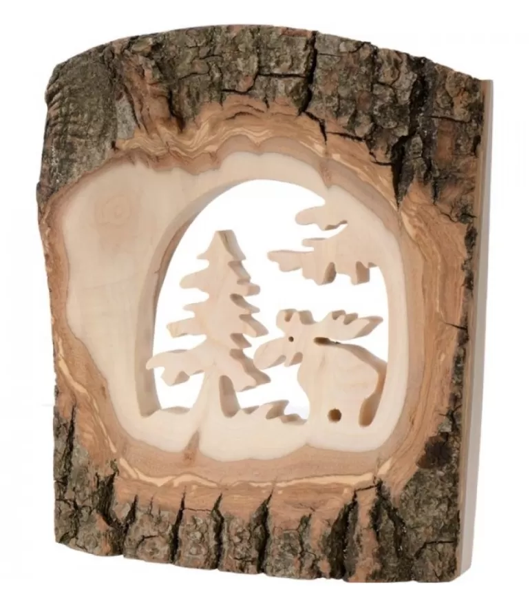 Outlet Déco Bois En Ecorce, Motif Elan Dans La Foret, 18 Cm Objet Déco Bois