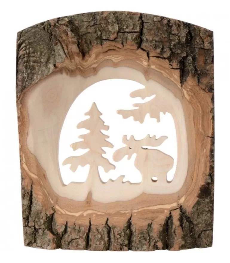 Outlet Déco Bois En Ecorce, Motif Elan Dans La Foret, 18 Cm Objet Déco Bois