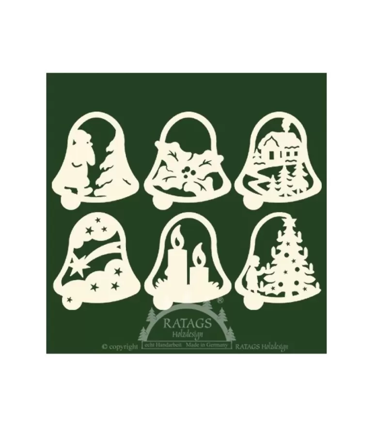 Clearance Décoration De Noël Pour Sapin, 6 Clochettes En Bois - Set N° 18 Décorations En Bois Pour Sapin De Noël