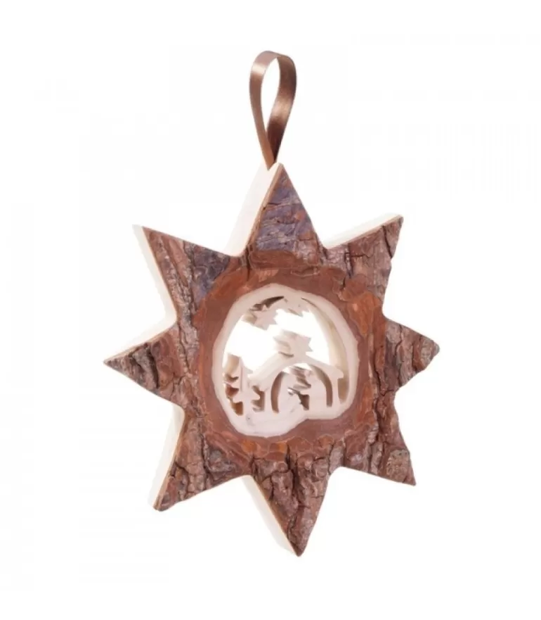 Discount Décoration Murale En Bois, Grande Etoile Motif Crèche De Noël, 19 Cm Crèche De Noël A Suspendre