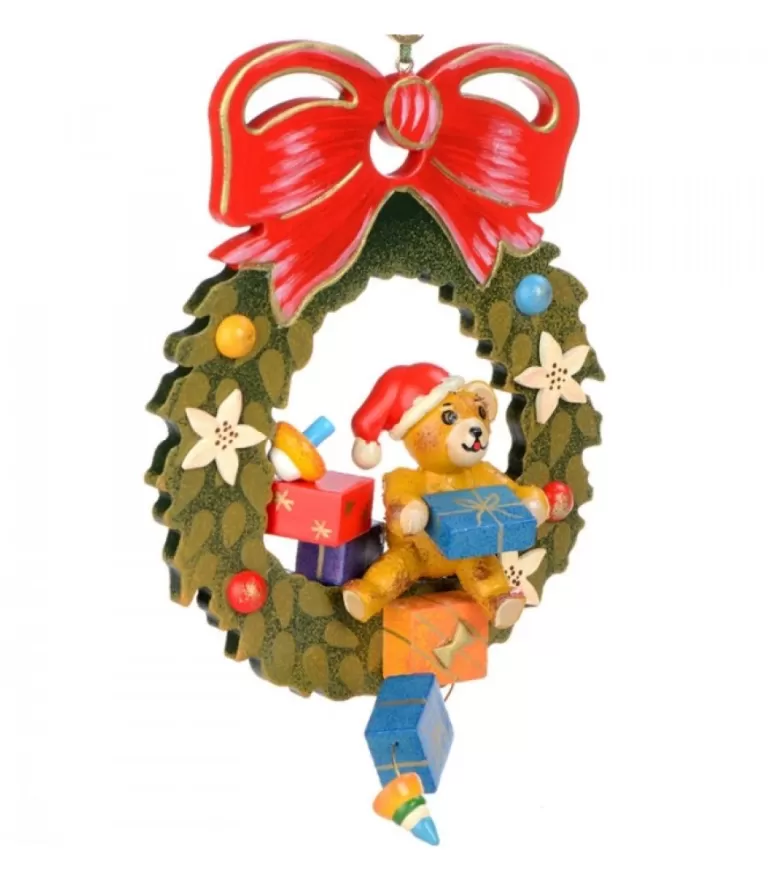 Best Sale Décoration Sapin De Noël Vintage, Ourson Dans Couronne Déco Sapin De Noël Vintage