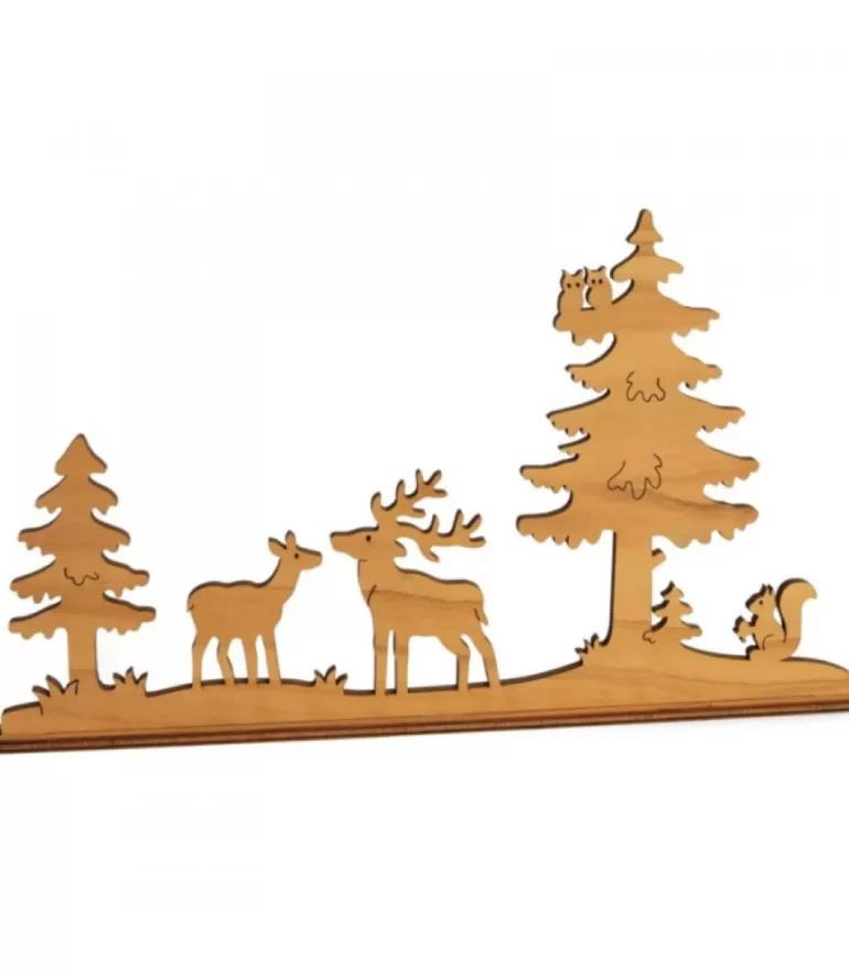 Shop Diorama En Placage D'Olivier, Cerf Et Biche Dans La Foret, 12 Cm Objet Déco Bois