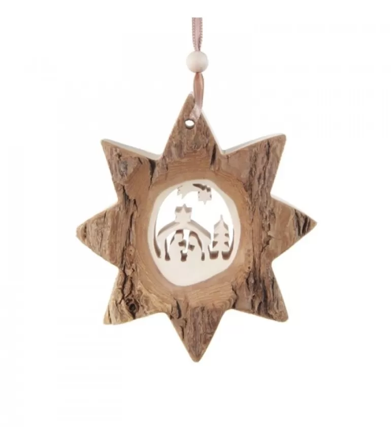 Sale Etoile En Bois, Motif Cisele Crèche Et Etoile, 10 Cm Décorations En Bois Pour Sapin De Noël