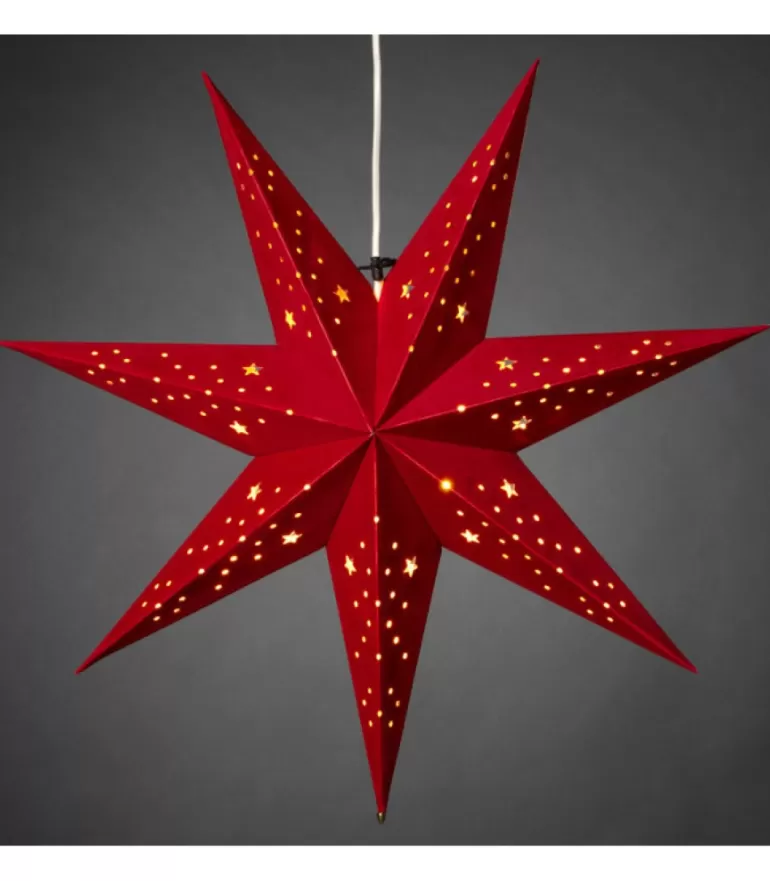 Discount Etoile Lumineuse 7 Branches En Papier Velours Rouge A Suspendre, 60 Cm Etoile Lumineuse