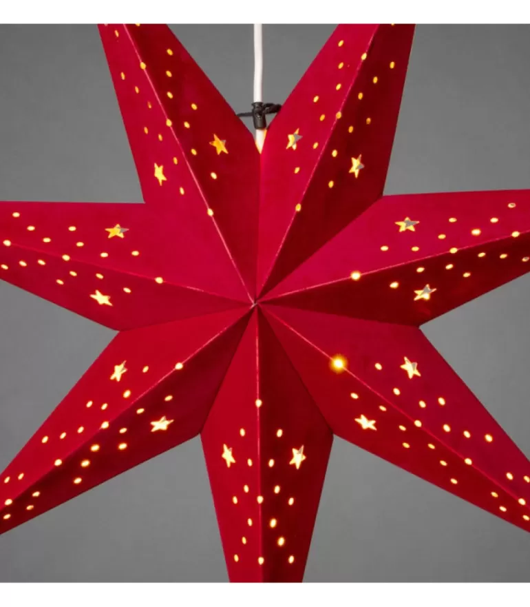Discount Etoile Lumineuse 7 Branches En Papier Velours Rouge A Suspendre, 60 Cm Etoile Lumineuse