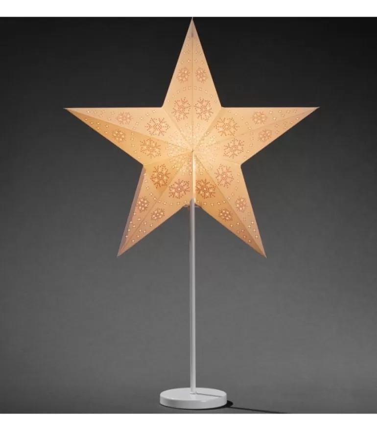 Store Etoile Lumineuse Electrique 5 Branches En Papier, Blanche, Sur Pied Blanc, 46 Cm Etoile Lumineuse