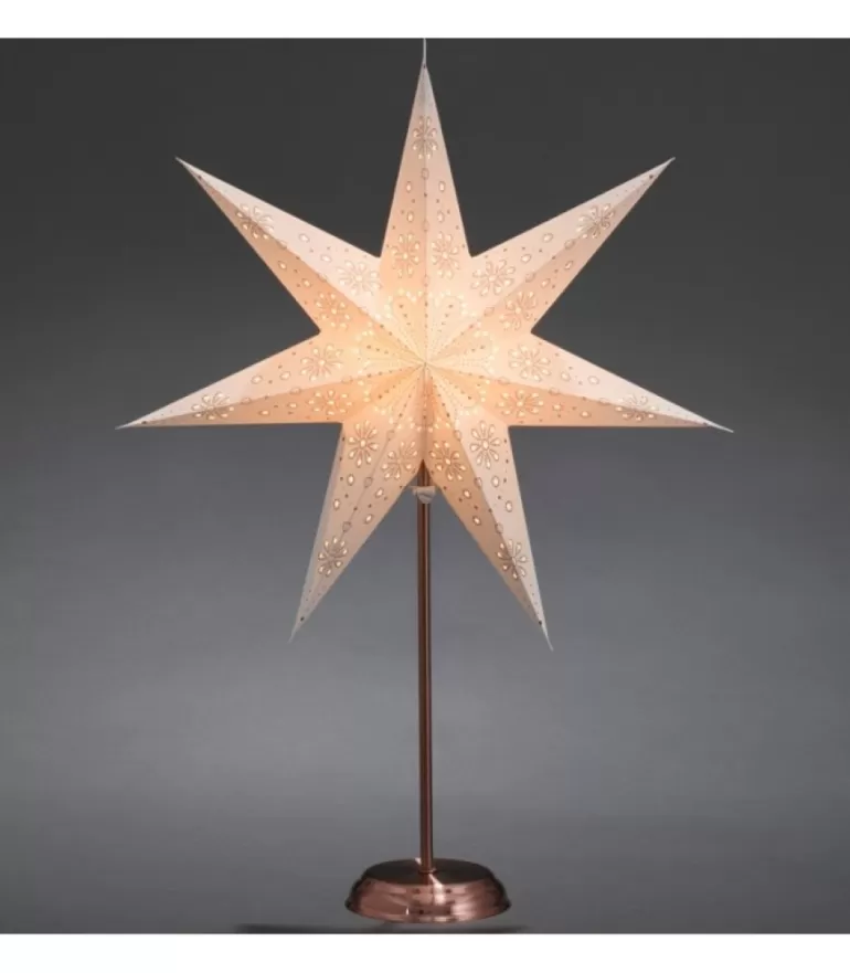 Sale Etoile Lumineuse Electrique 7 Branches En Papier, Blanche, Sur Pied Cuivre 48 Cm Etoile Lumineuse