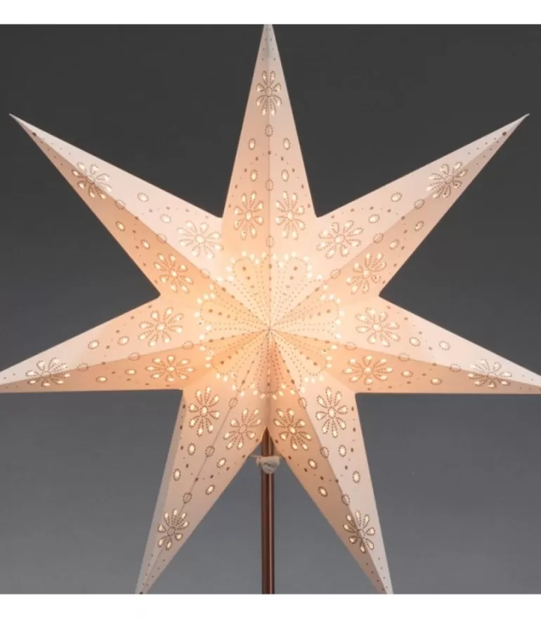 Sale Etoile Lumineuse Electrique 7 Branches En Papier, Blanche, Sur Pied Cuivre 48 Cm Etoile Lumineuse