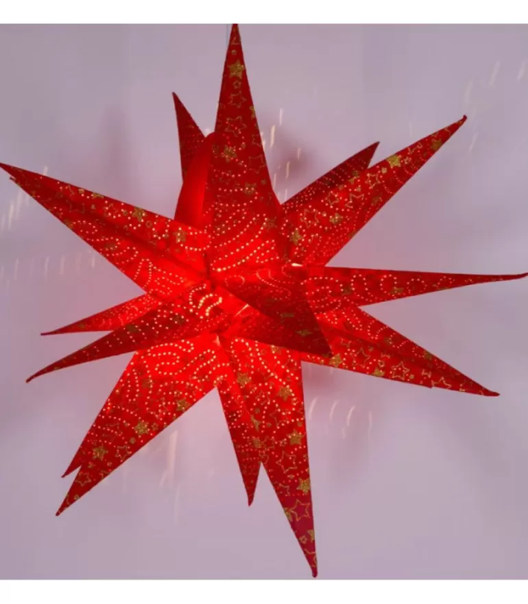 Clearance Etoile Lumineuse Rouge En Papier 3D, A Suspendre, 45 Cm Etoile Lumineuse