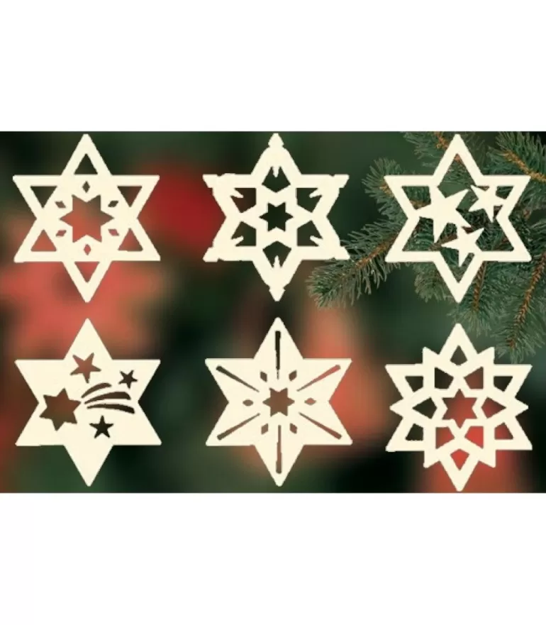 Shop Etoiles En Bois, Déco Sapin De Noël, 6 Motifs Differents - N° 8 Décorations En Bois Pour Sapin De Noël