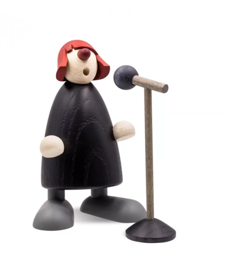 New Figurine Jazz, Chanteuse Devant Micro Père Noël En Bois