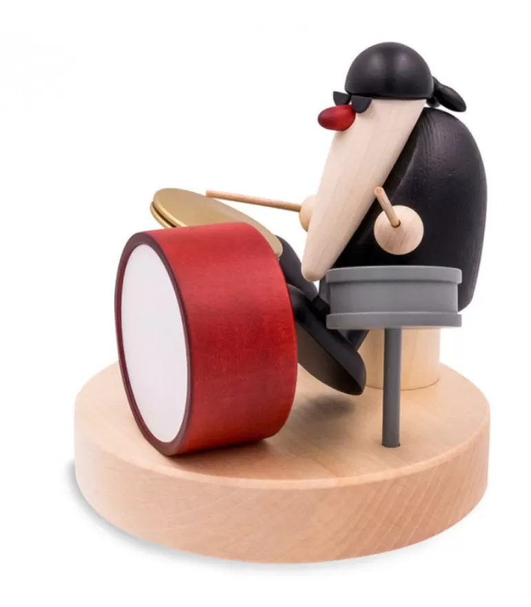 Online Figurine Musicien Jazz, Batteur Devant Batterie Père Noël En Bois