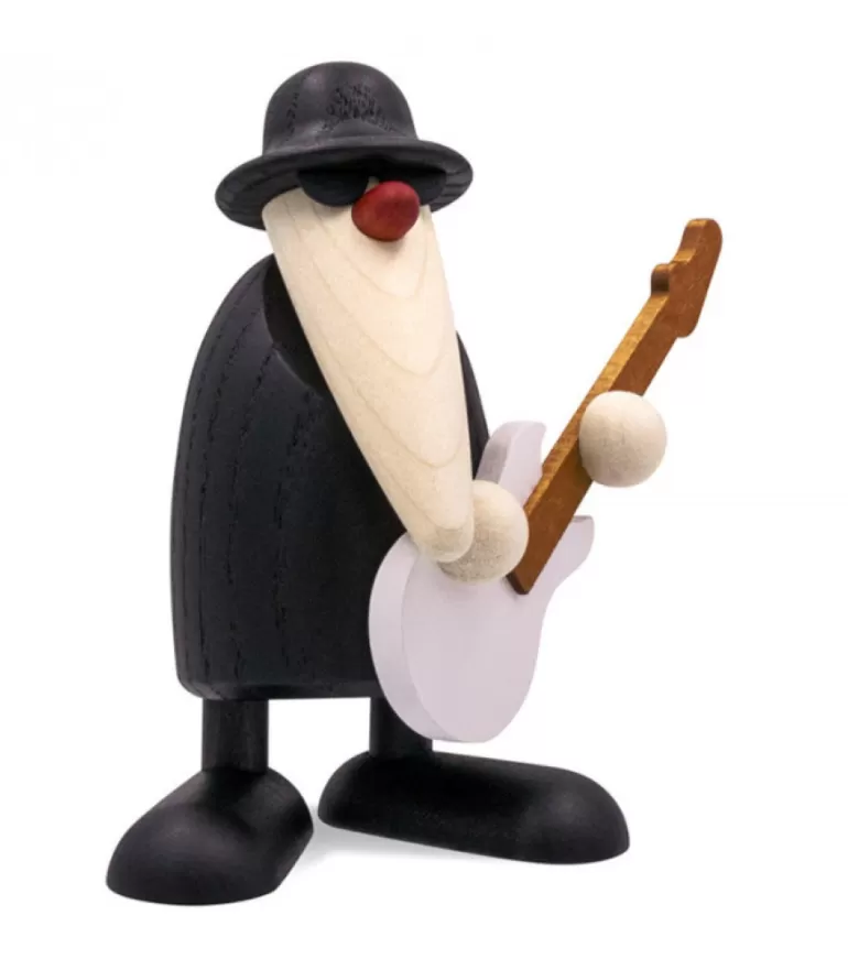 Outlet Figurine Musicien Jazz, Guitariste Avec Guitare Blanche Père Noël En Bois