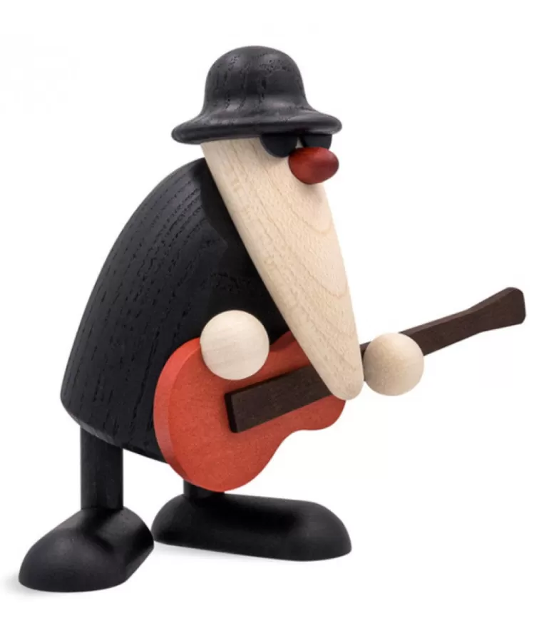 New Figurine Musicien Jazz, Guitariste Avec Guitare Rouge Père Noël En Bois