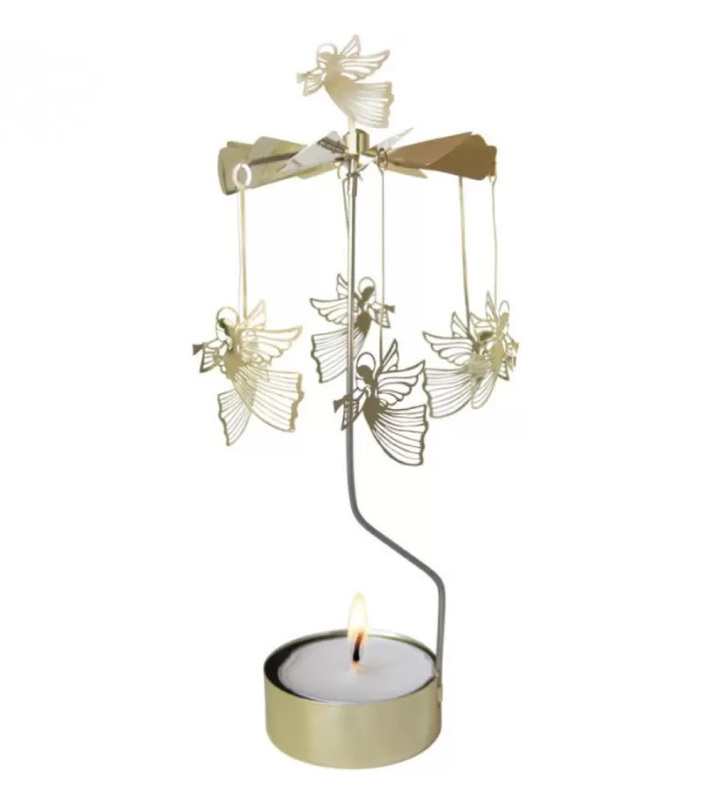 Flash Sale Grand Carrousel De Noël Anges Dores Volants, 28 Cm Bougeoirs Carrousels Photophore De Noël