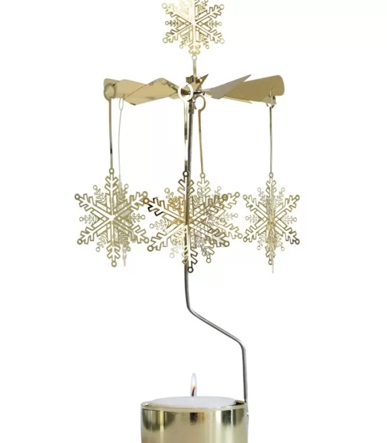 Fashion Grand Carrousel De Noël Flocons De Neige Dores, 28 Cm Bougeoirs Carrousels Photophore De Noël
