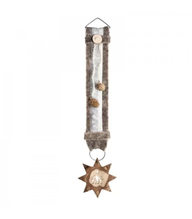 New Grand Décoration Murale Montagne 60 Cm Blanc Avec Etoile, Crèche Objet Déco Bois