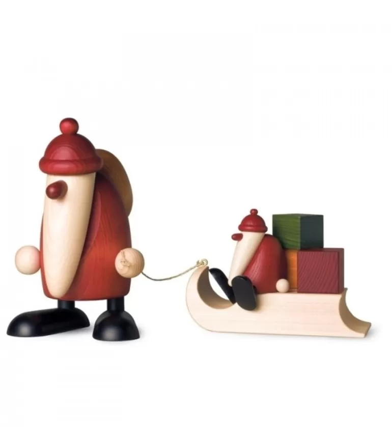 Outlet Grand Père Noël Et Cadeaux Sur Luge, 19 Cm Père Noël En Bois